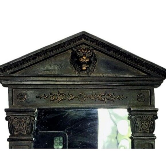 Vintage Rococo Lion Head Mirror Wall Hanging Floral Detailing Framed Faux Bois - Picture 2 of 6